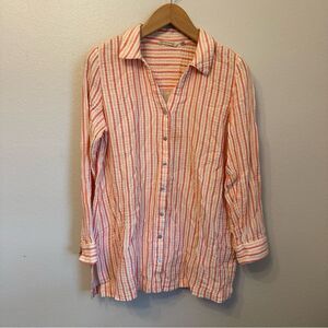 Soft Surroundings Striped Button-Down Tunic Cotton Shirt Lightweight Classic